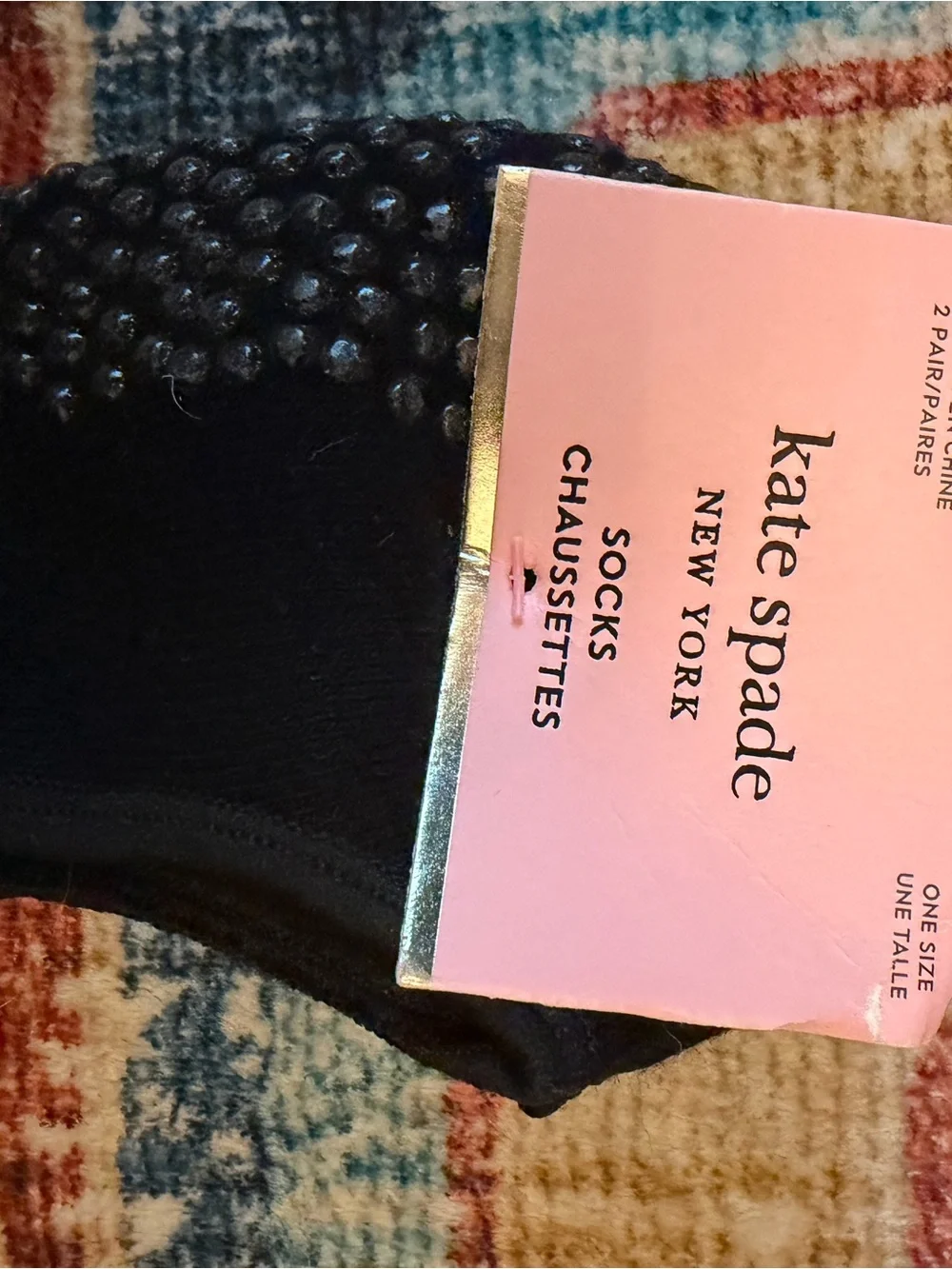 kate spade Black Barre Grip Socks with Gold Spade